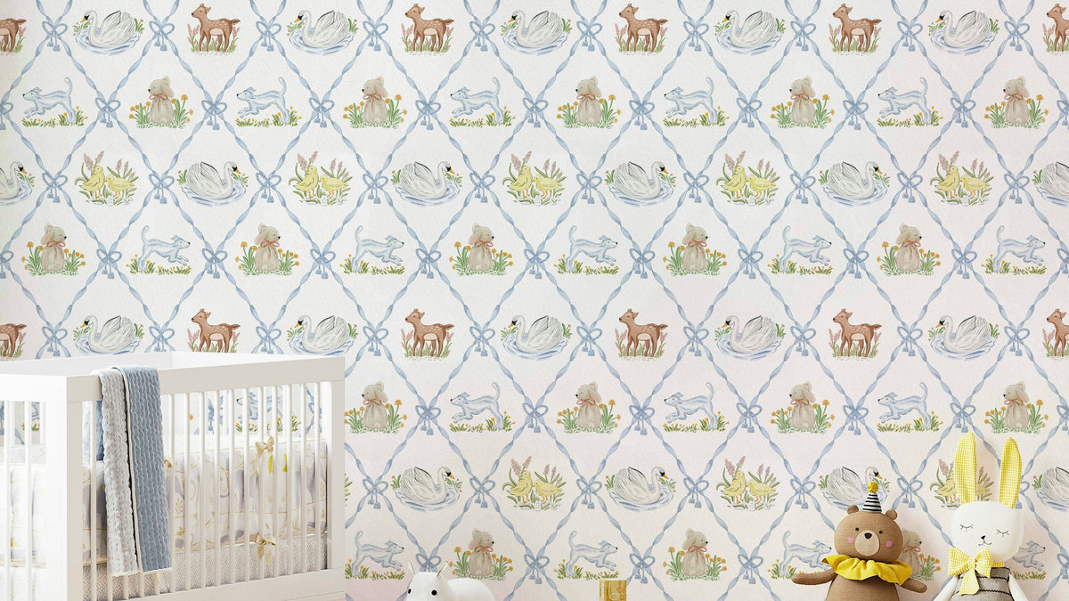 Blue Ribbon Meadow Wallpaper with wildflowers and grass

