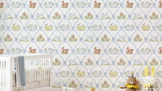 Blue Ribbon Meadow Wallpaper with wildflowers and grass

