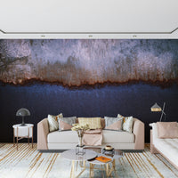 Modern decorative mural with layered oxidized textures and gradient horizon feel