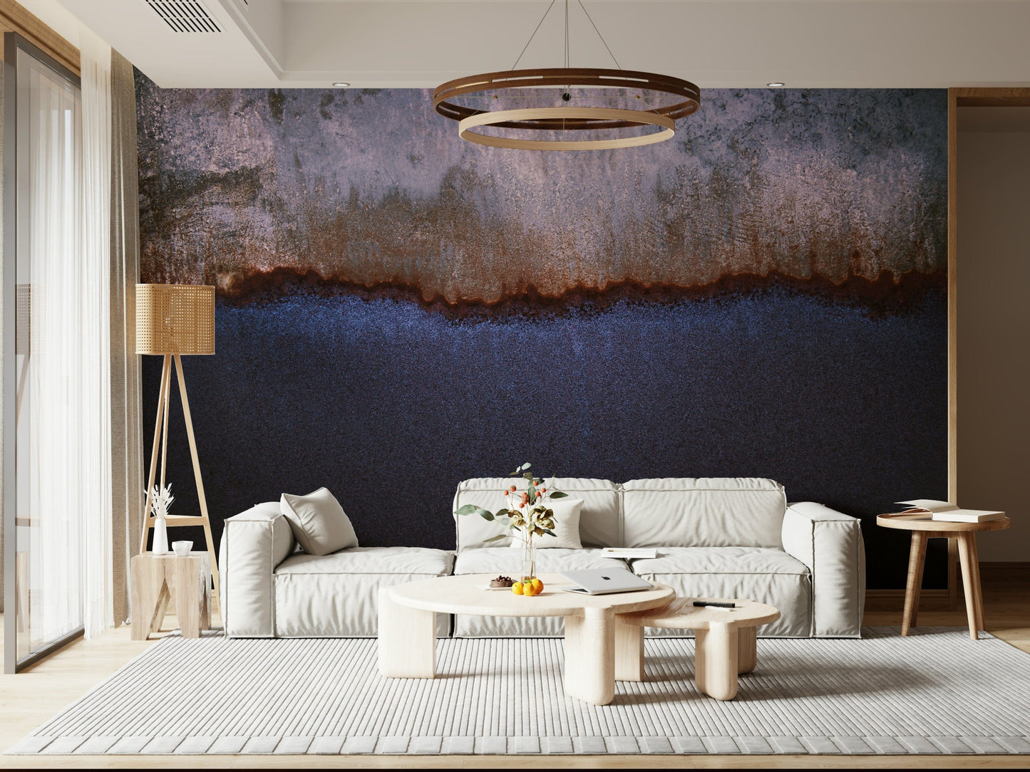Nature-inspired mural capturing rusted and oxidized effects in horizon tones