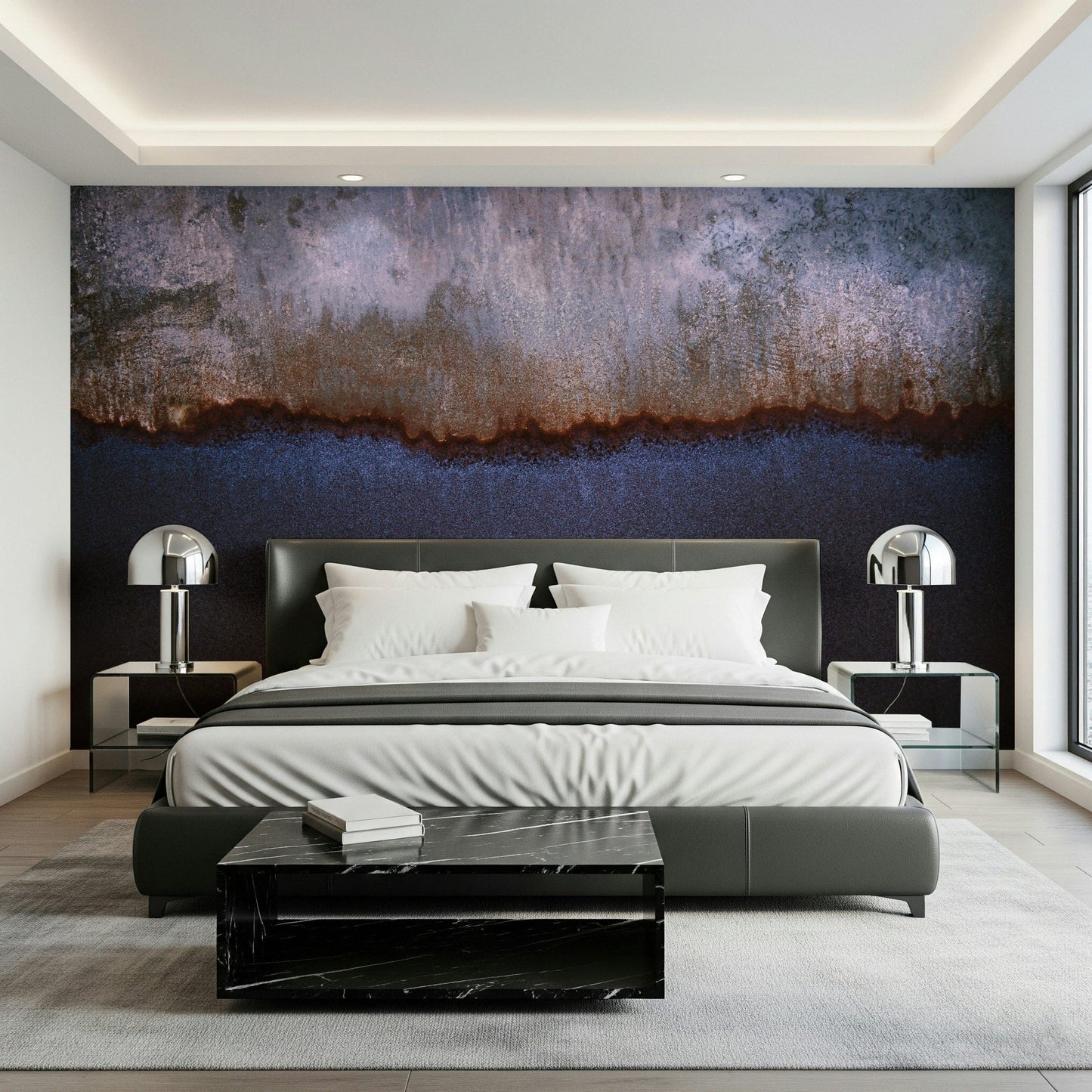 Decorative wall covering showcasing weathered metallic and oxidized patterns