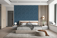 Calming wallpaper, navy blue silhouettes, peaceful avian theme.