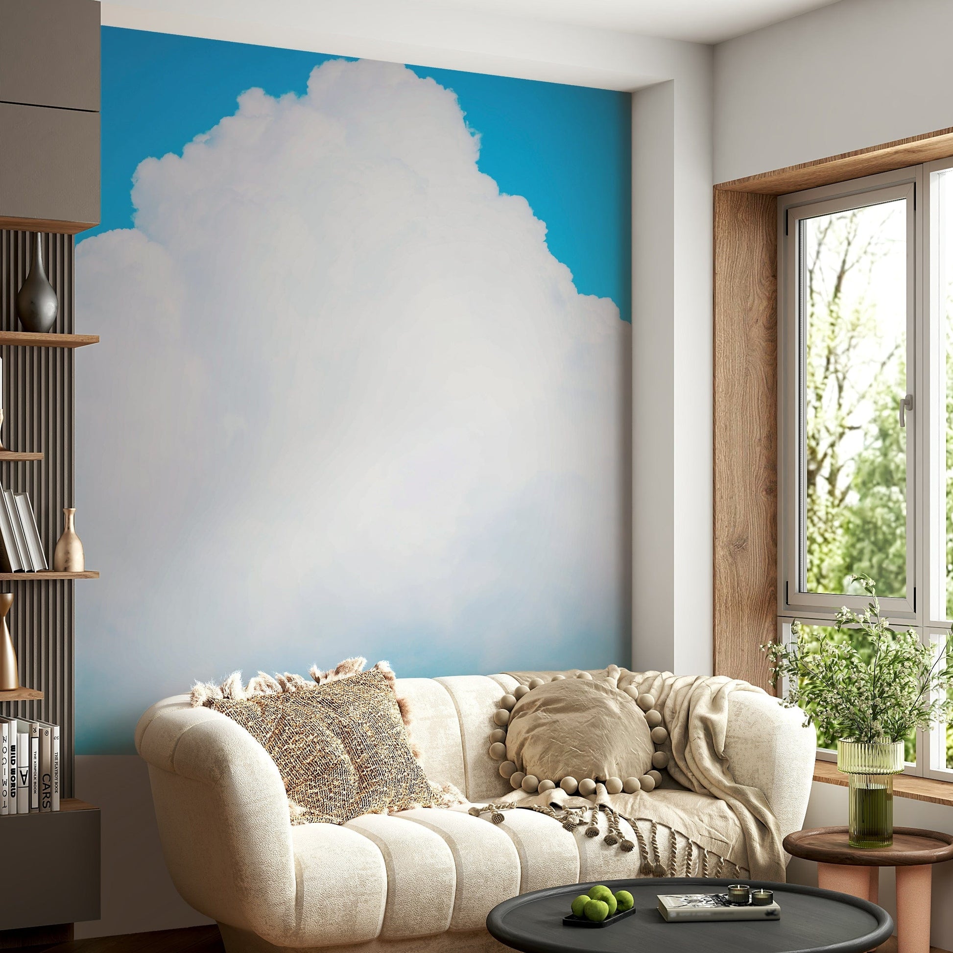 A calming serene sky wallpaper mural that defines a space.

