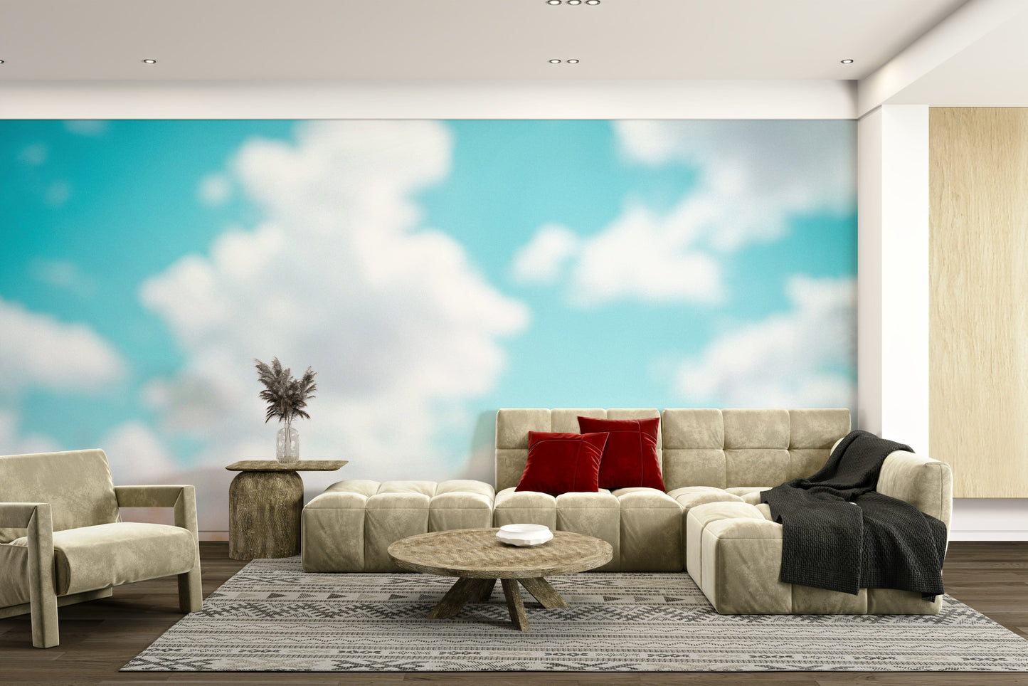 An angled shot of the mural's gentle color palette.

