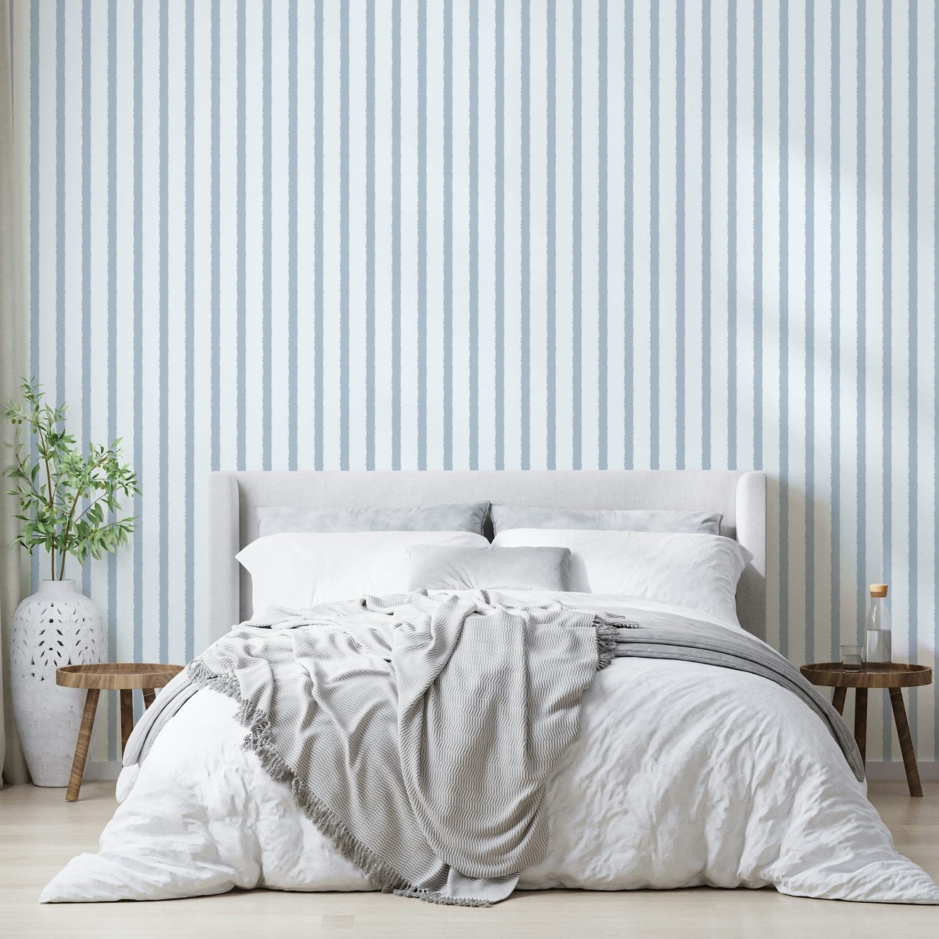 A contemplative striped design wallpaper mural for a feature wall.

