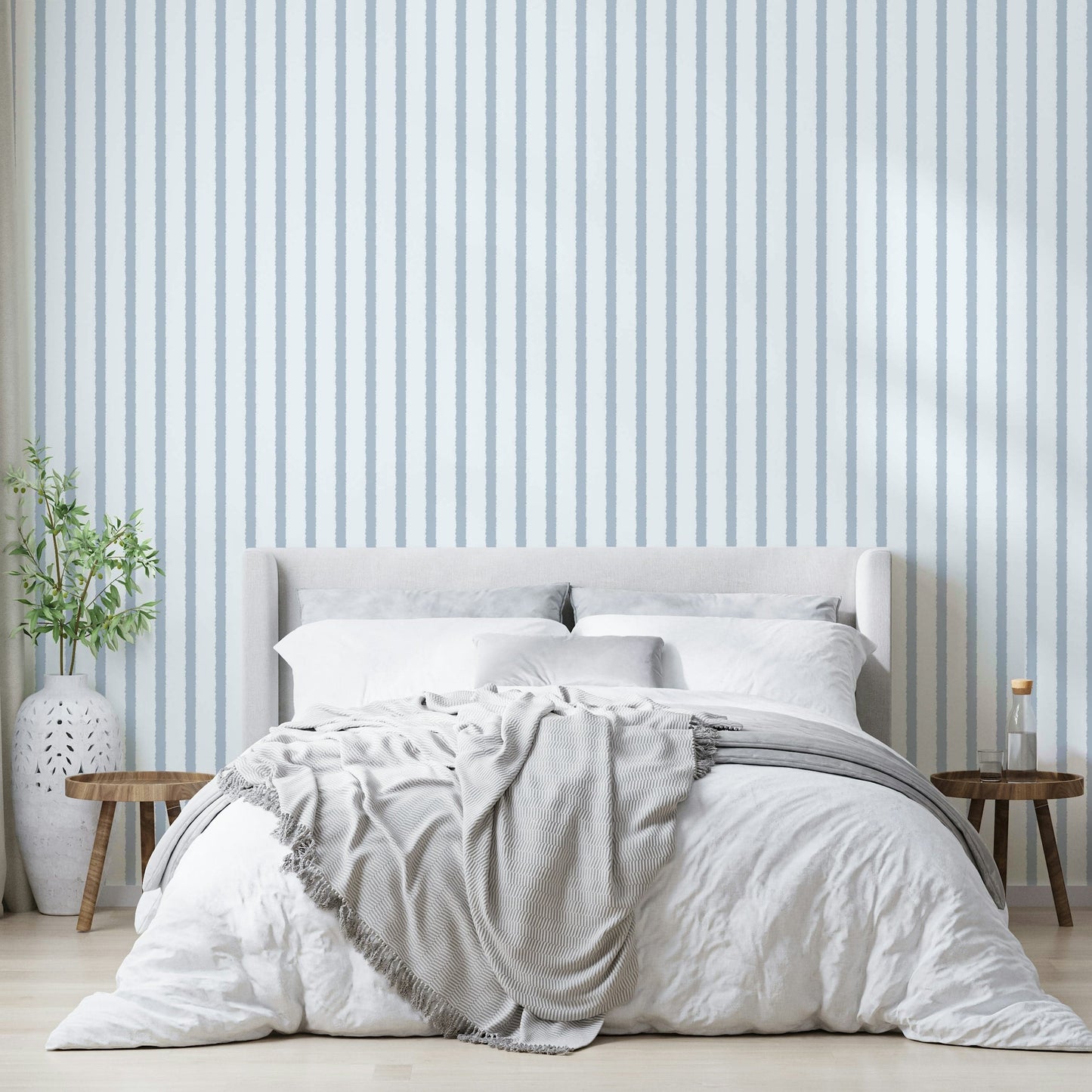 A contemplative striped design wallpaper mural for a feature wall.

