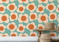 Vintage-inspired sunflower wallpaper style
