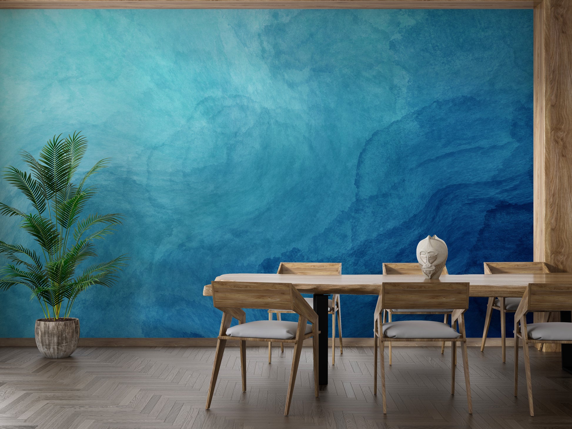 Dining Room Charm: Blue Watercolor Design Wallpaper