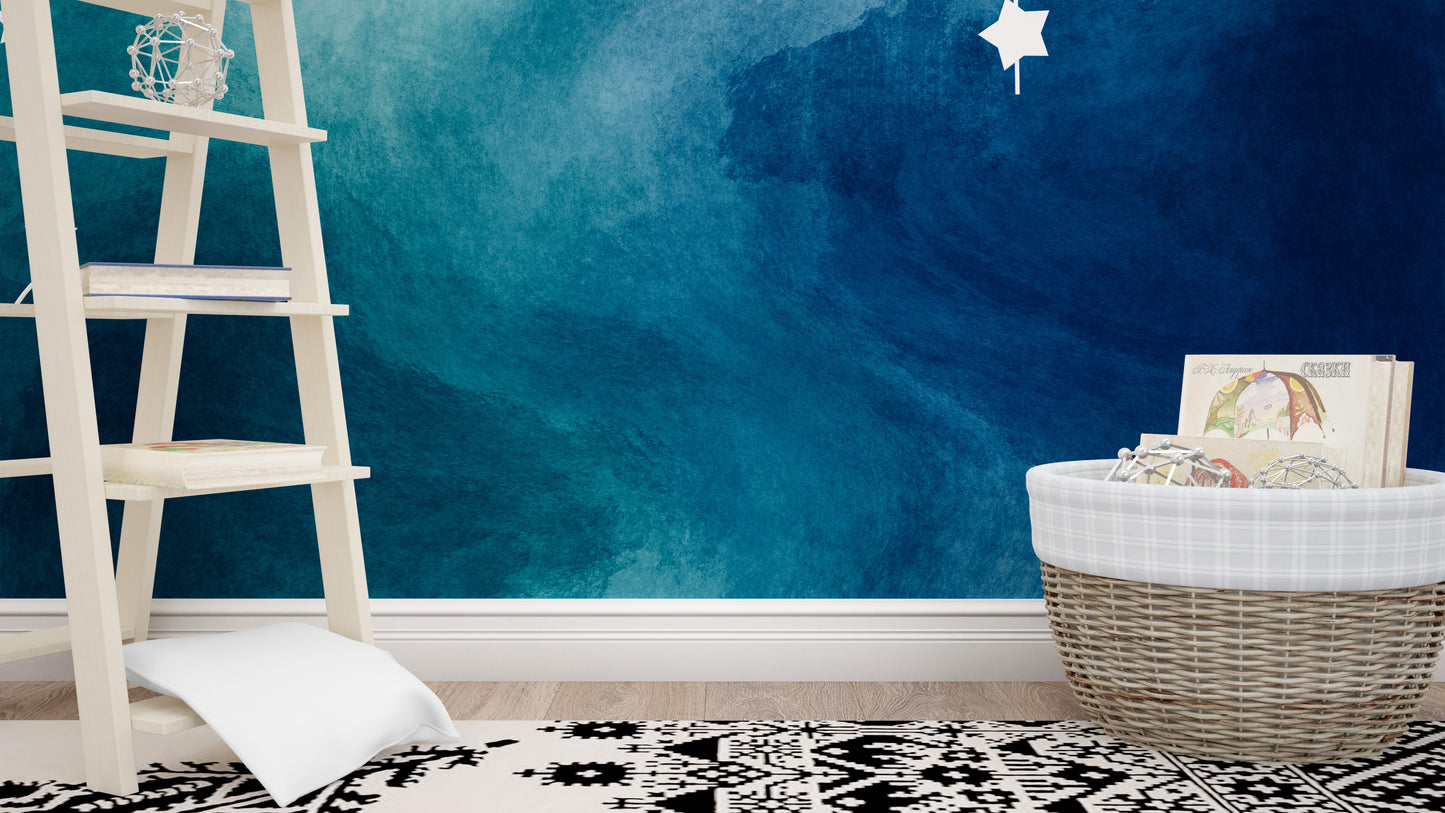 Artistic blue liquid paint wallpaper design