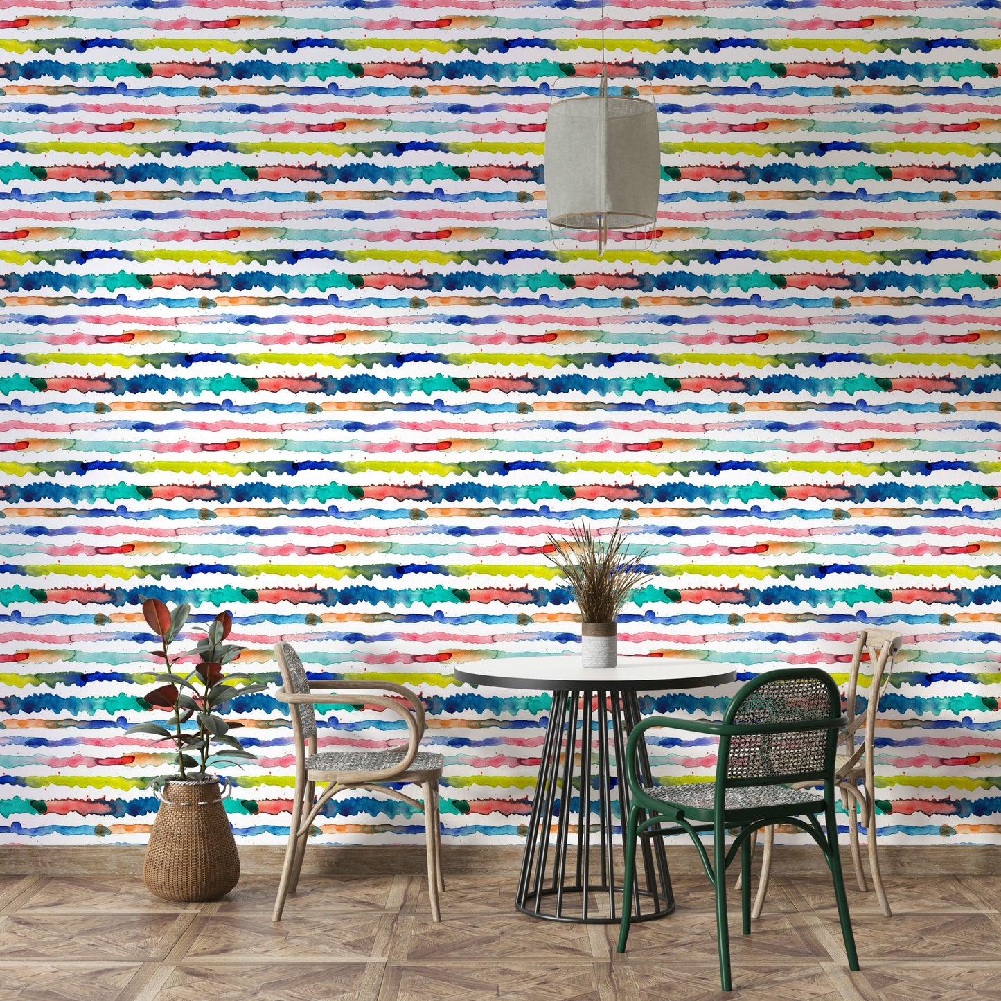 Hand-painted watercolor stripes in blue hues

