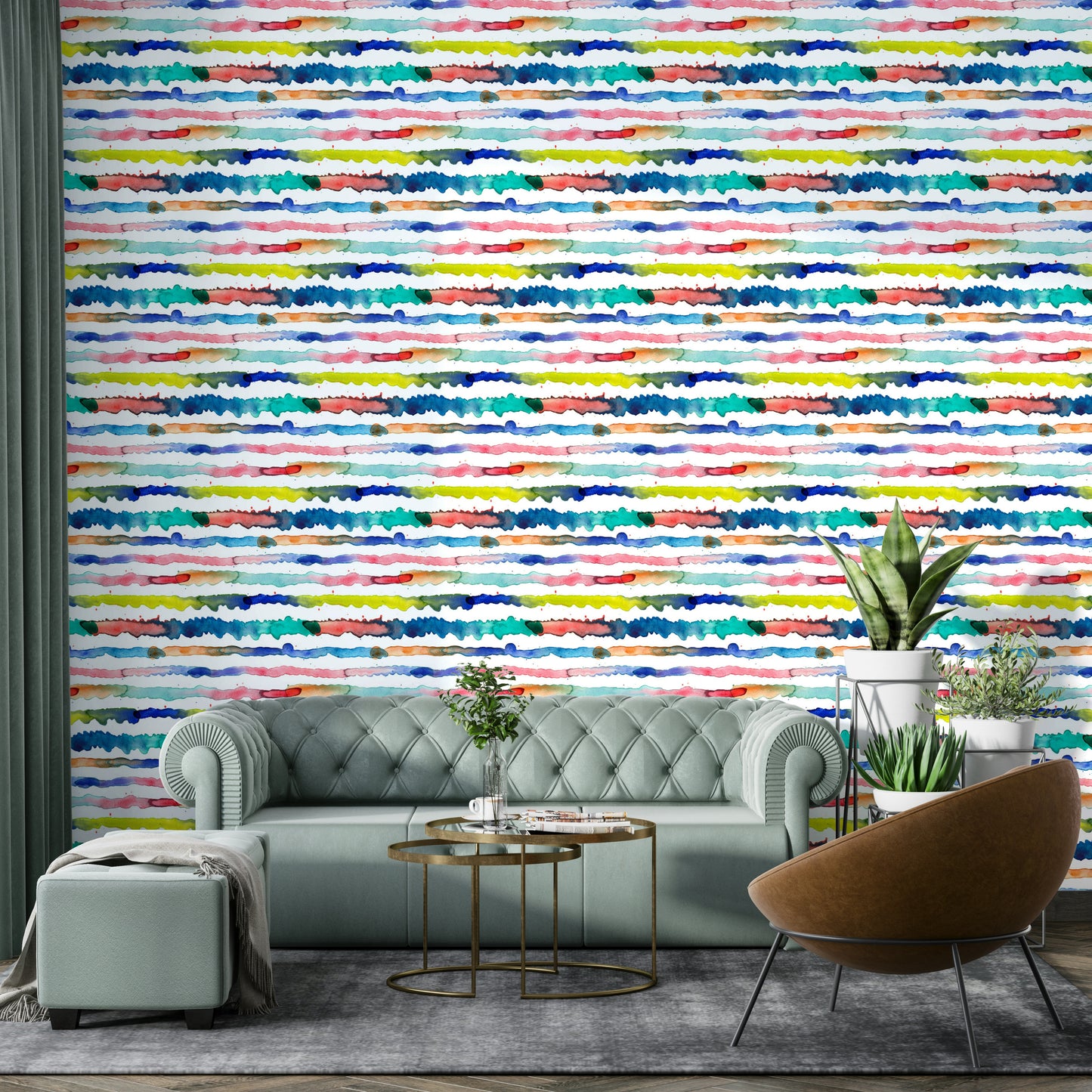 Blue gradient watercolor stripes wallpaper


