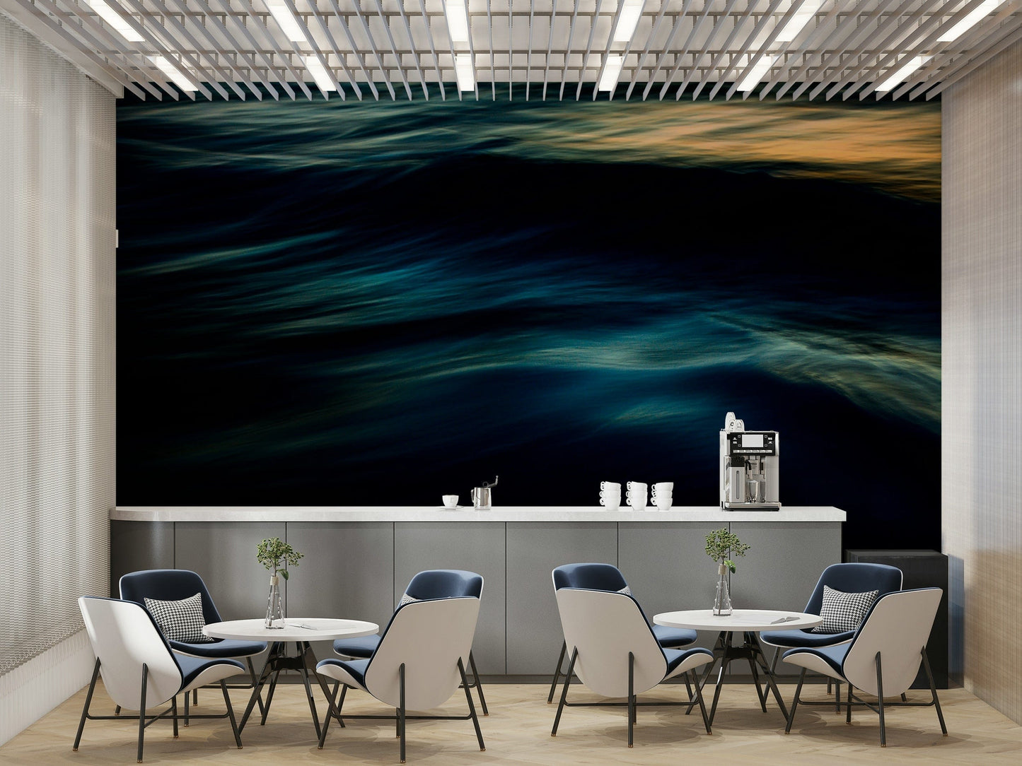A graceful subtle pattern wall mural in cool, natural tones.

