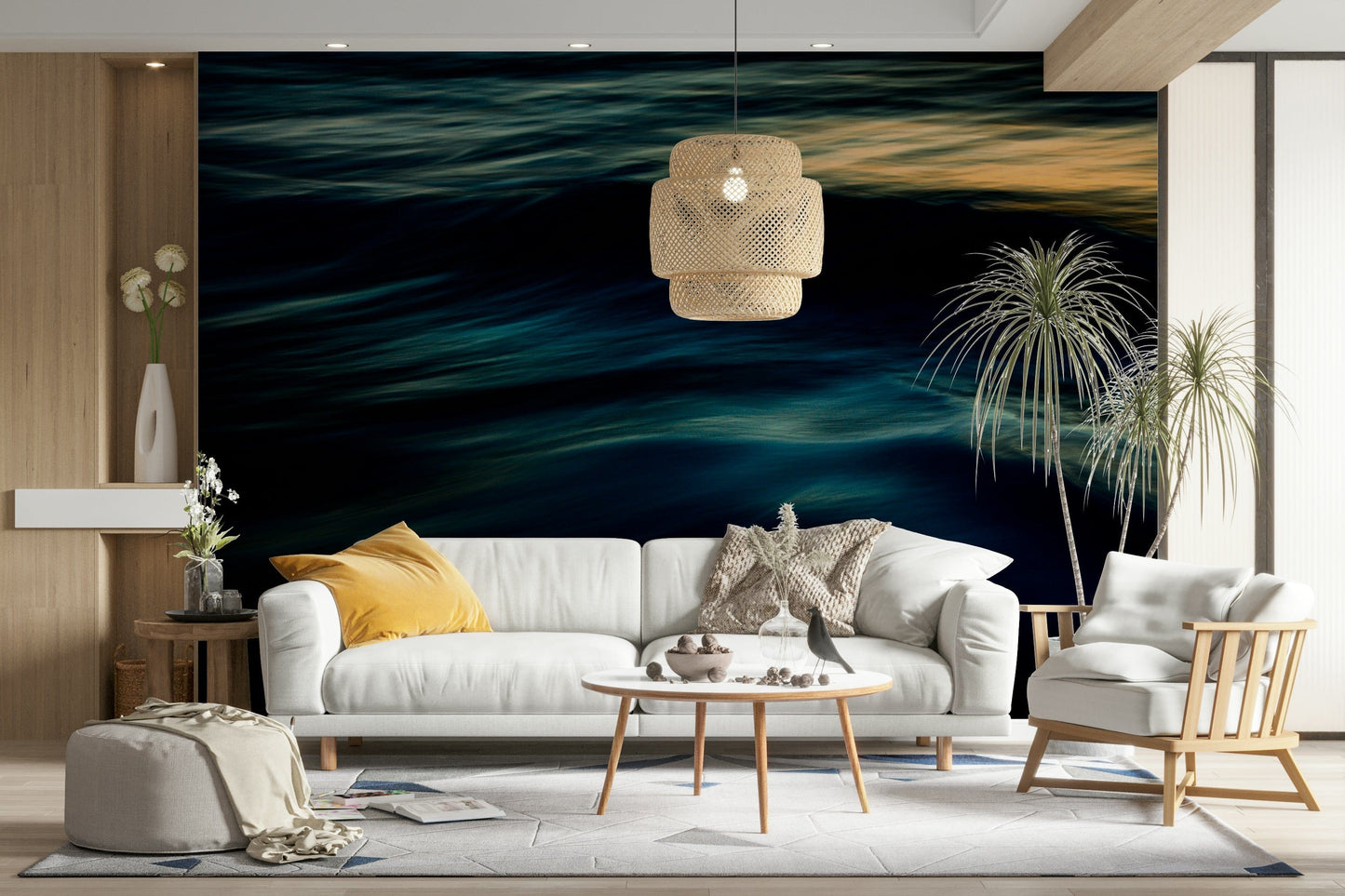 A contemplative wave texture wallpaper mural for a feature wall.

