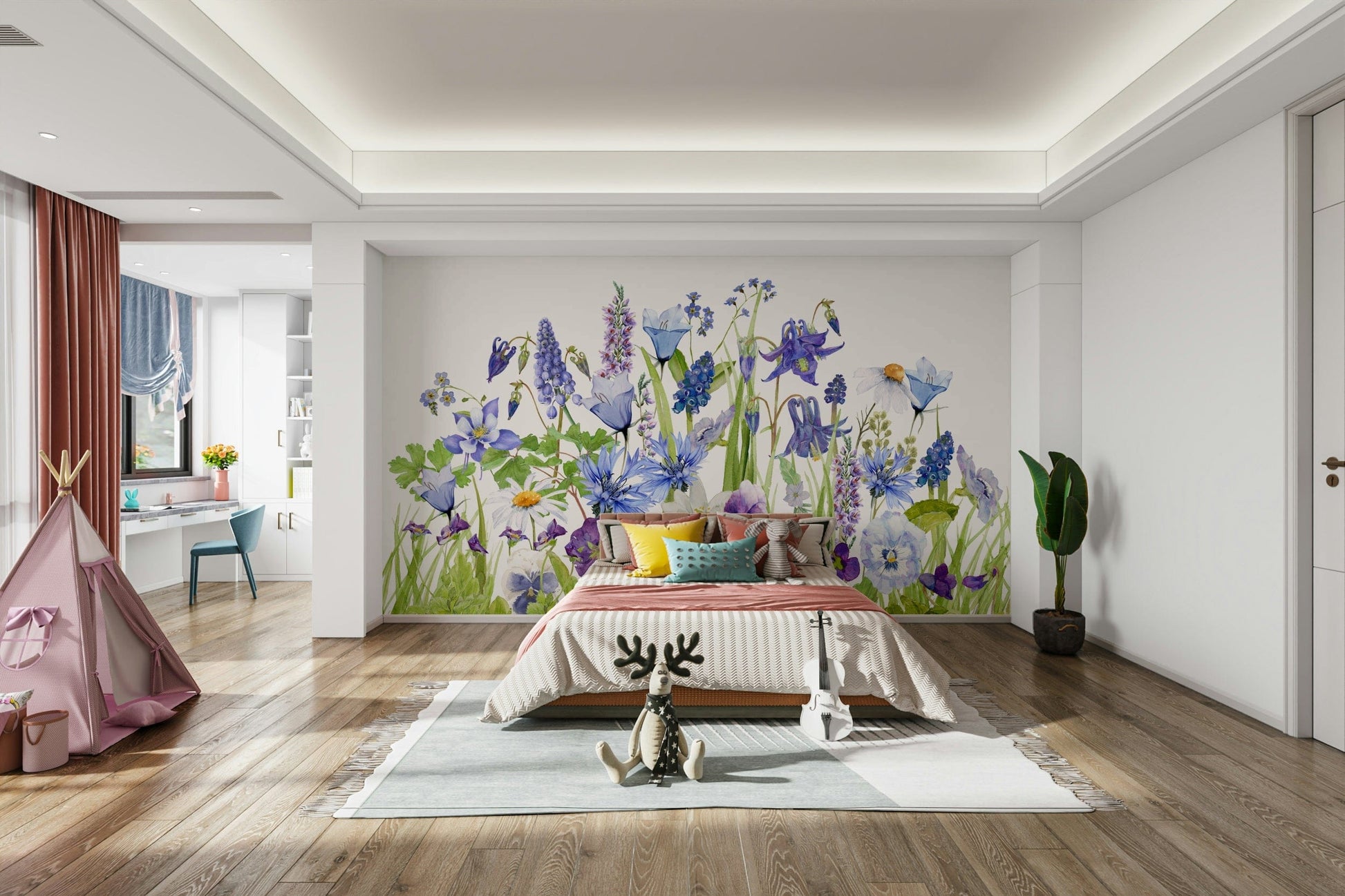 The mural has a soft, graceful feel.

