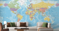Detailed indigo cartography wall mural for a modern study room wall.
