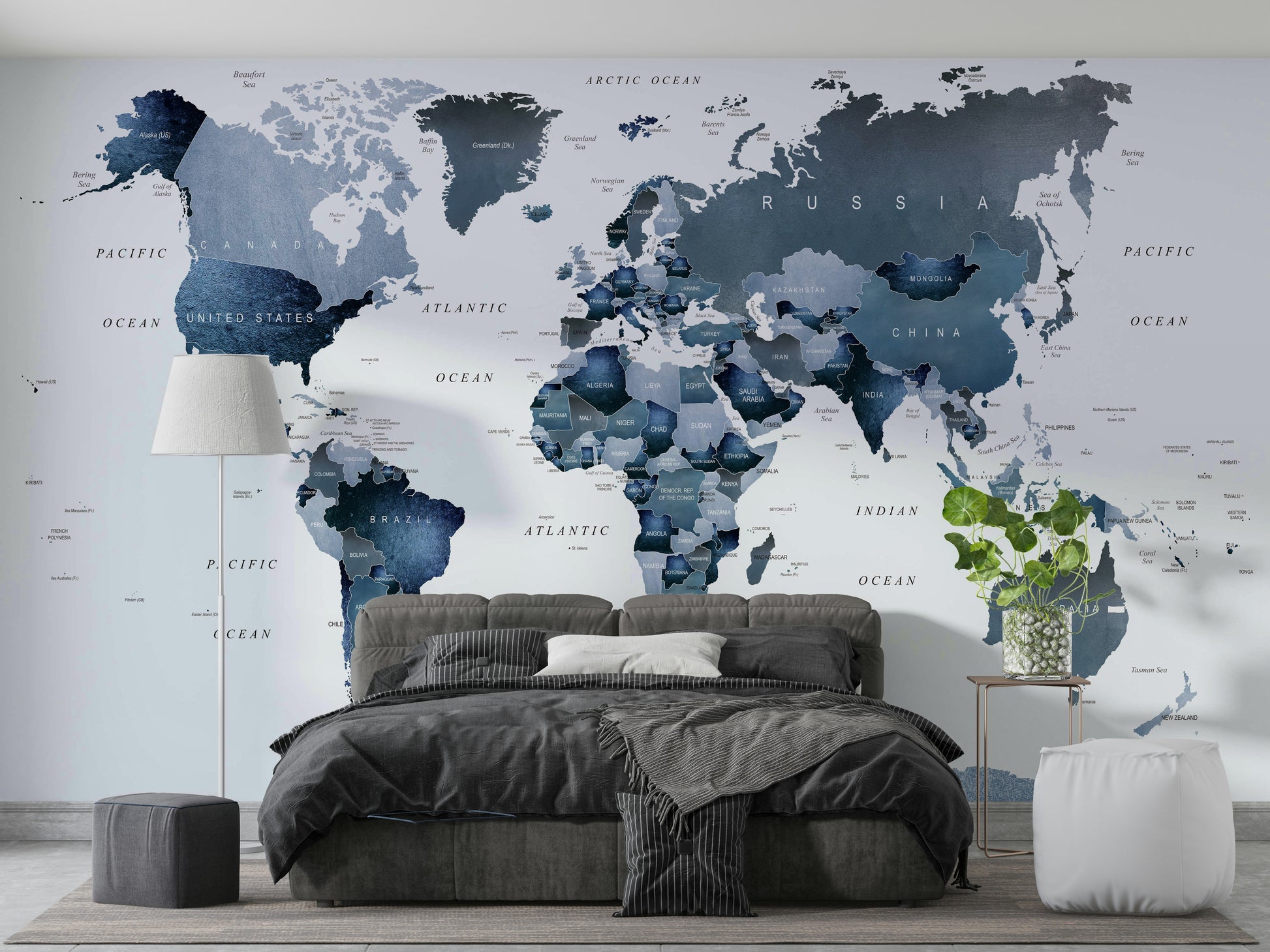 Watercolor map wallpaper in blue tones

