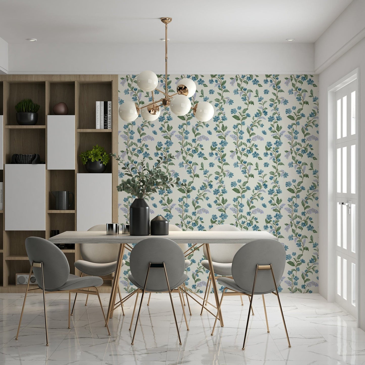 Artistic Bluebell Bloom decorative covering blue flower cluster motif.