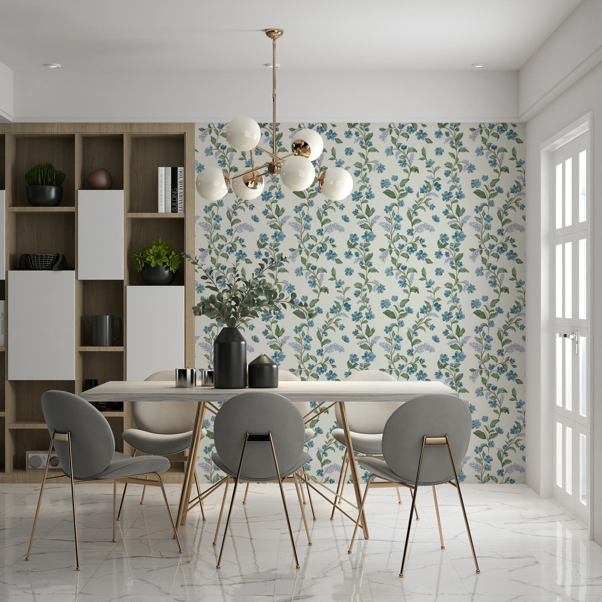 Artistic Bluebell Bloom decorative covering blue flower cluster motif.