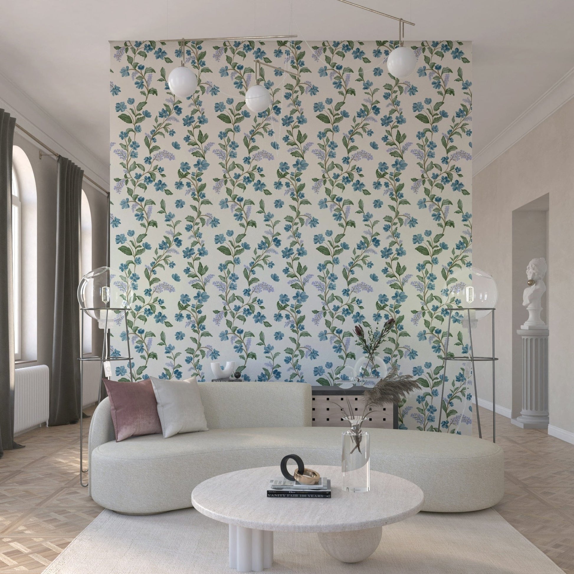 Stunning Bluebell Bloom wall mural white background botanical illustration.