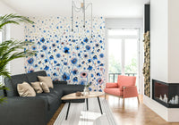 Soft woodland flower wallpaper design for bathroom wall decor