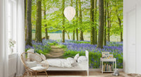 Wall mural springtime Bluebell Wonderland vivid green canopy