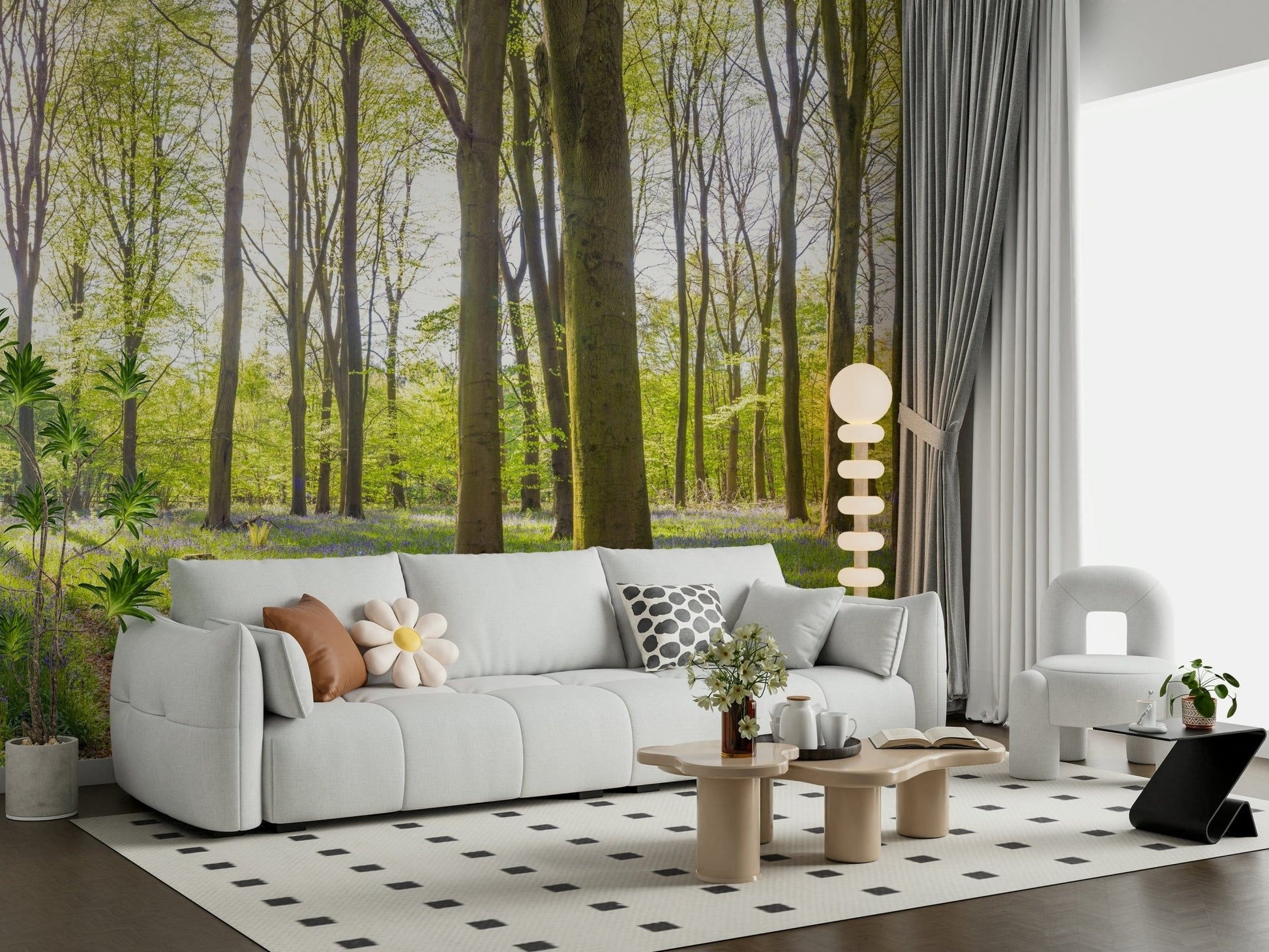Forest vista Bluebell Woods large wall art bright woodland scene