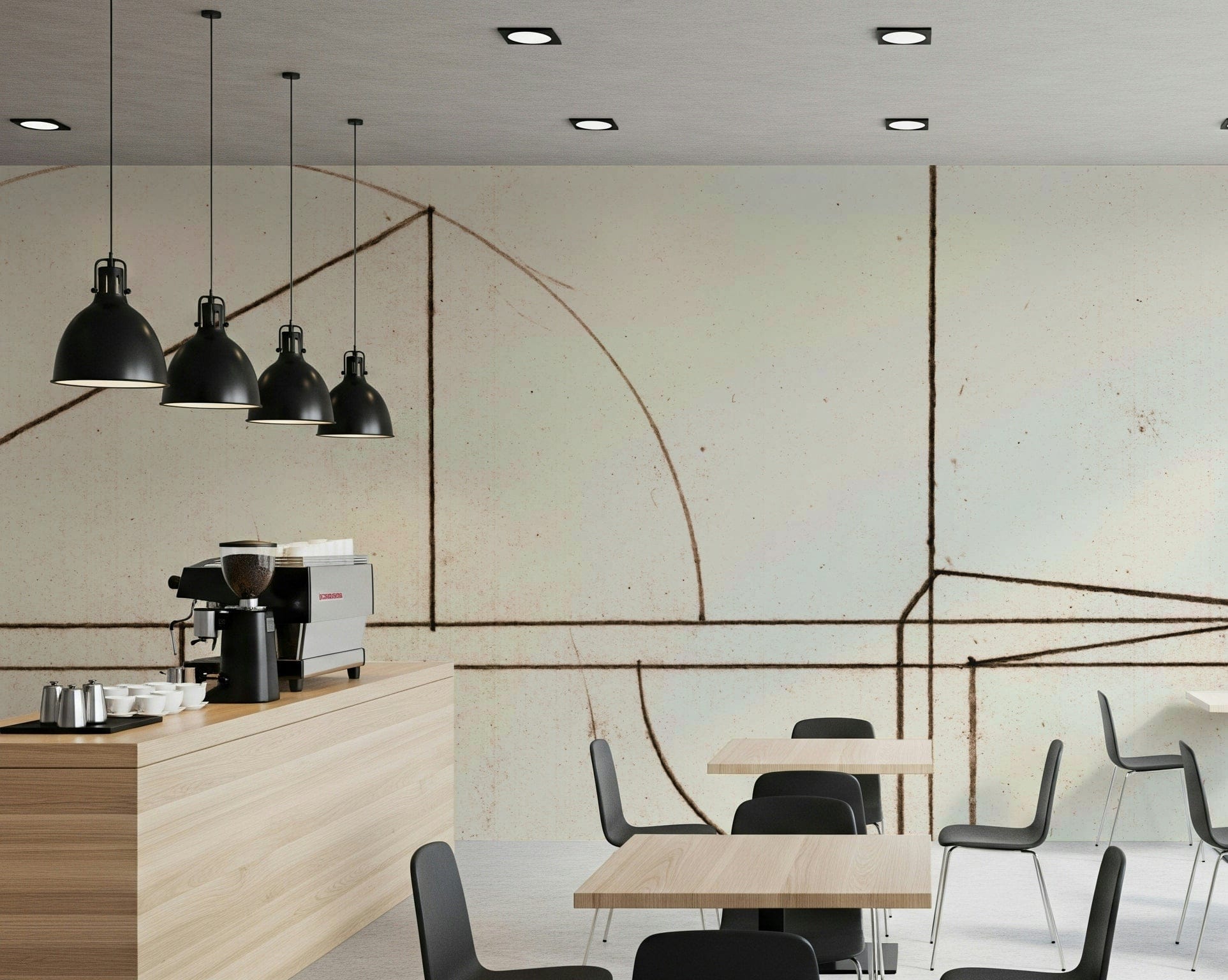 A calming abstract design wallpaper mural that defines a space.
