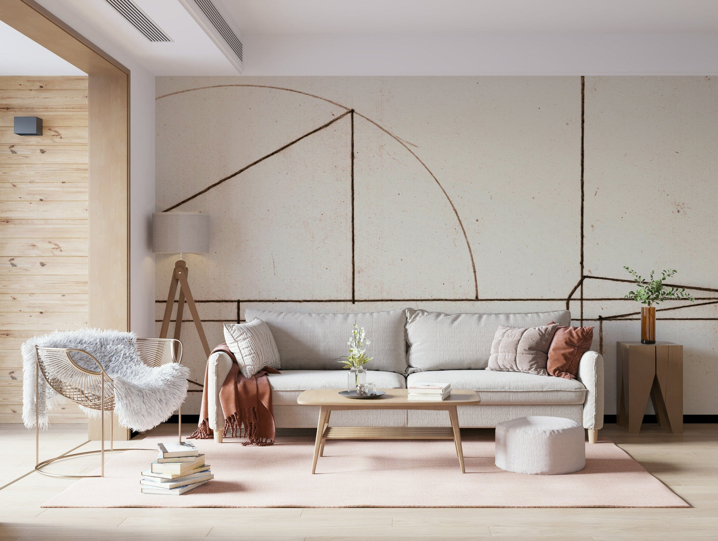 A beautiful modern art wall mural of geometric shapes.