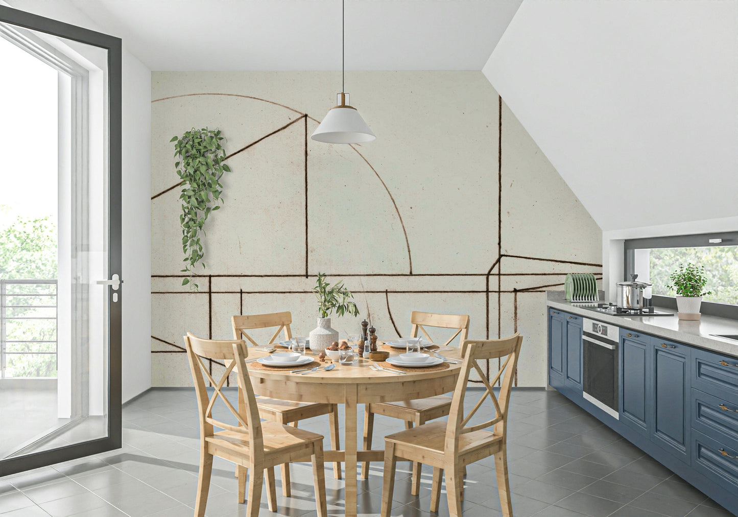 A contemplative gentle design wallpaper mural for a feature wall.