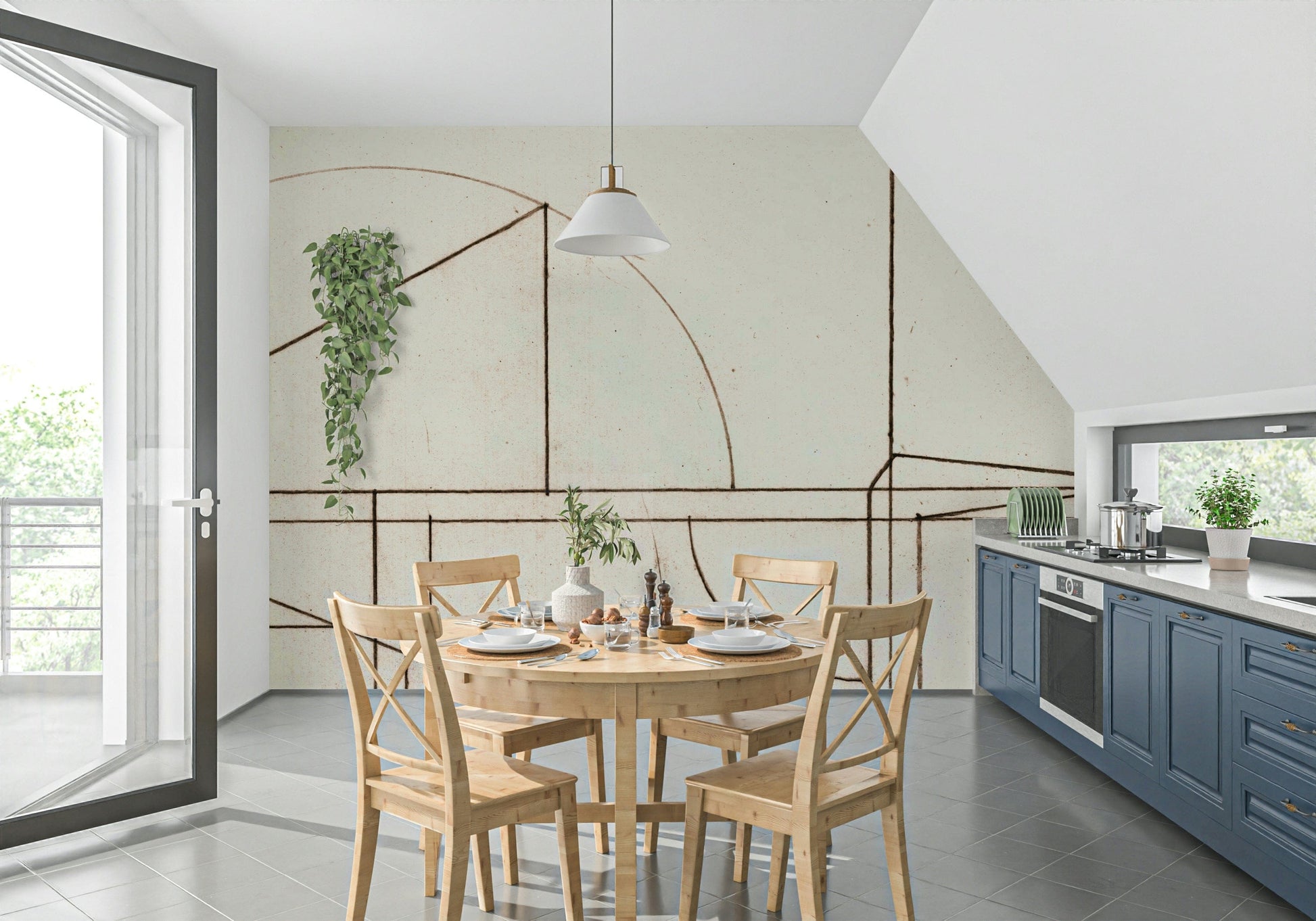 A contemplative gentle design wallpaper mural for a feature wall.