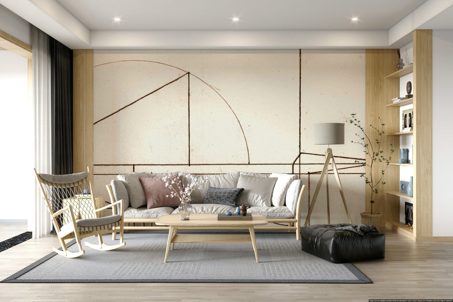 A serene technical drawing wall mural for your decor.