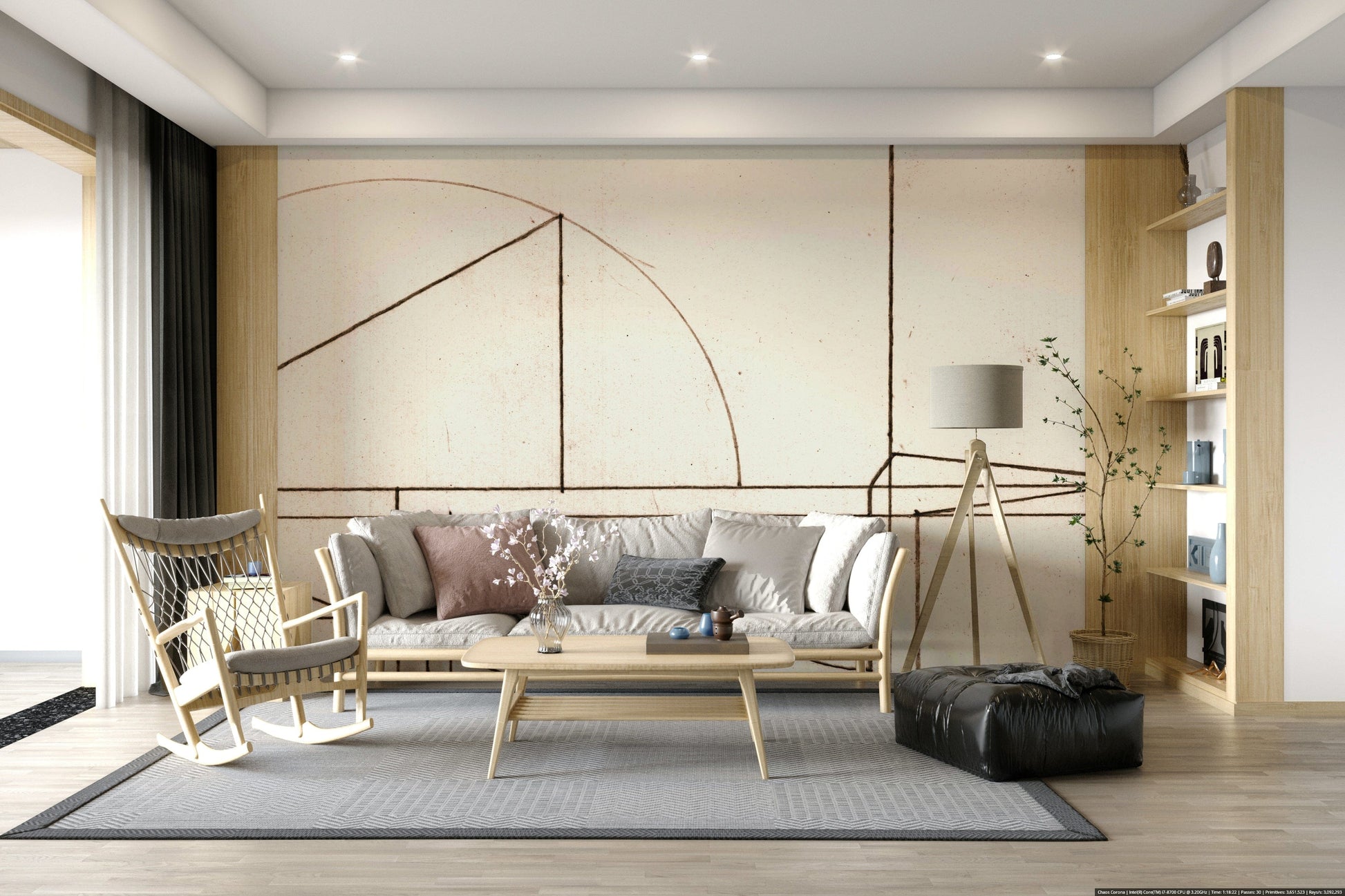 A serene technical drawing wall mural for your decor.