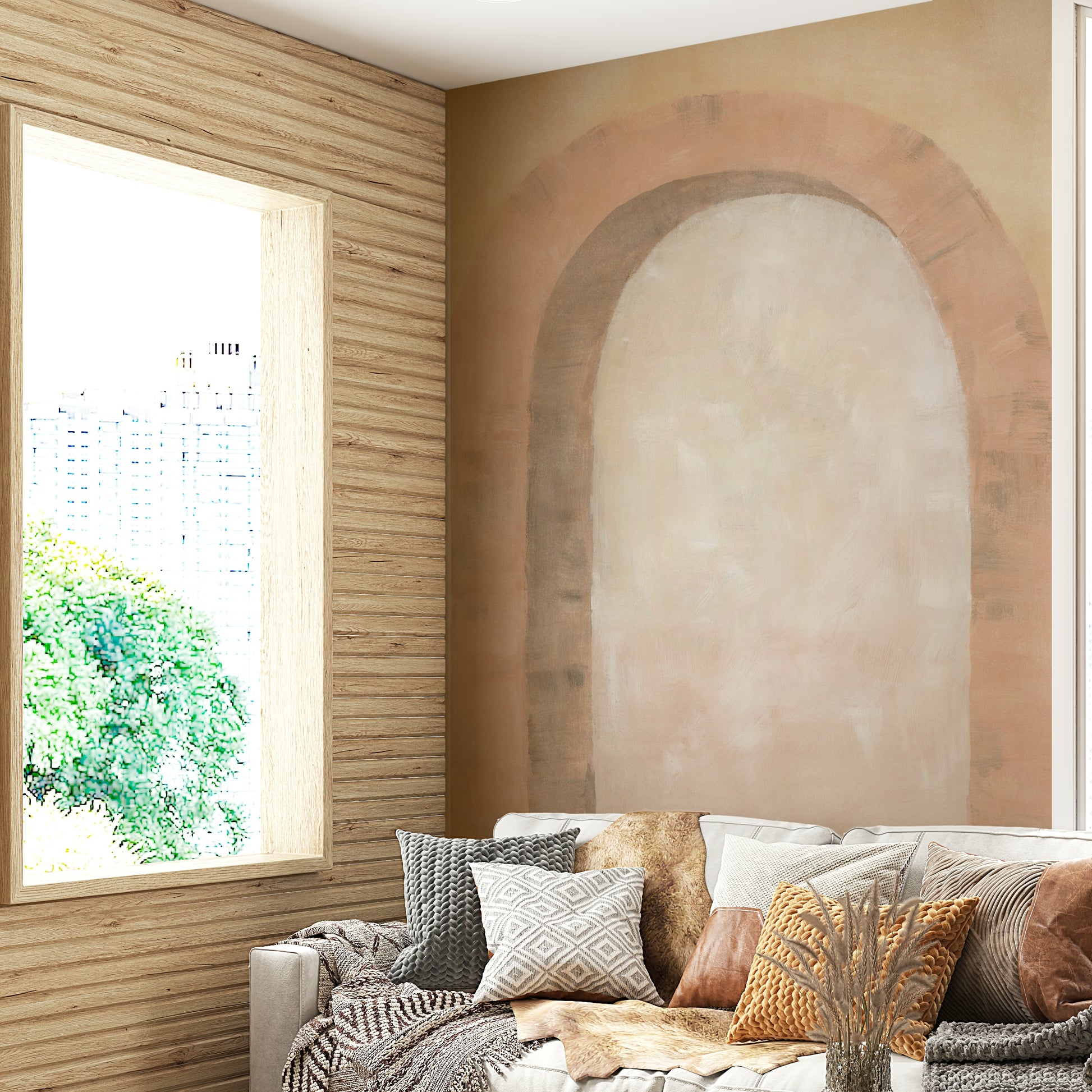 Soft pink curved arch wall mural

