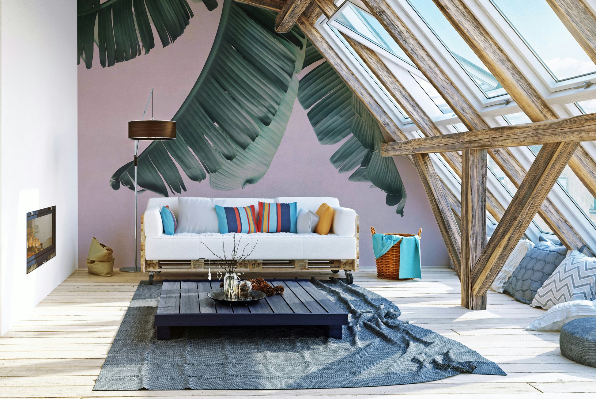 Cheerful Blush & Banana wallpaper in modern setting

