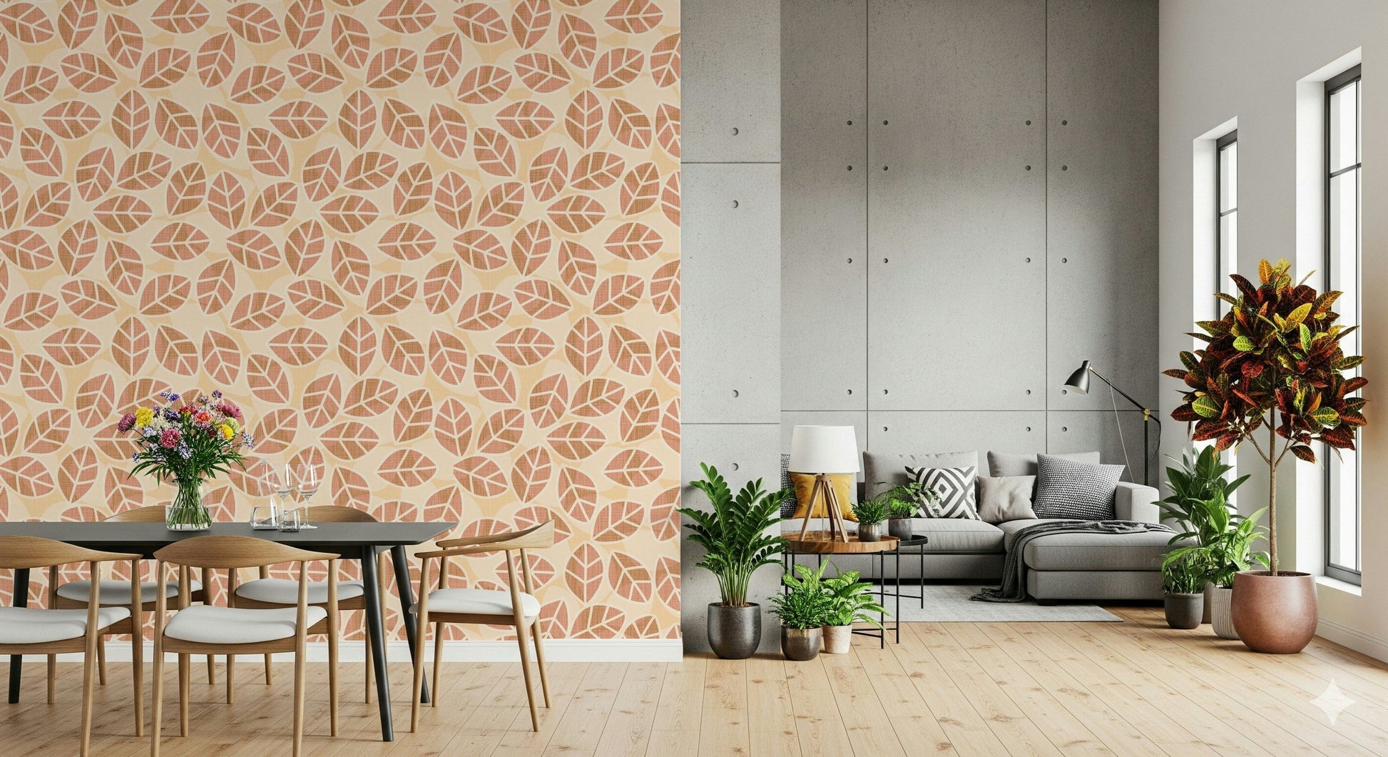 Warm Autumn Leaf Pattern Wall Mural – Decorative wallpaper capturing the essence of fall with soft, warm tones.
