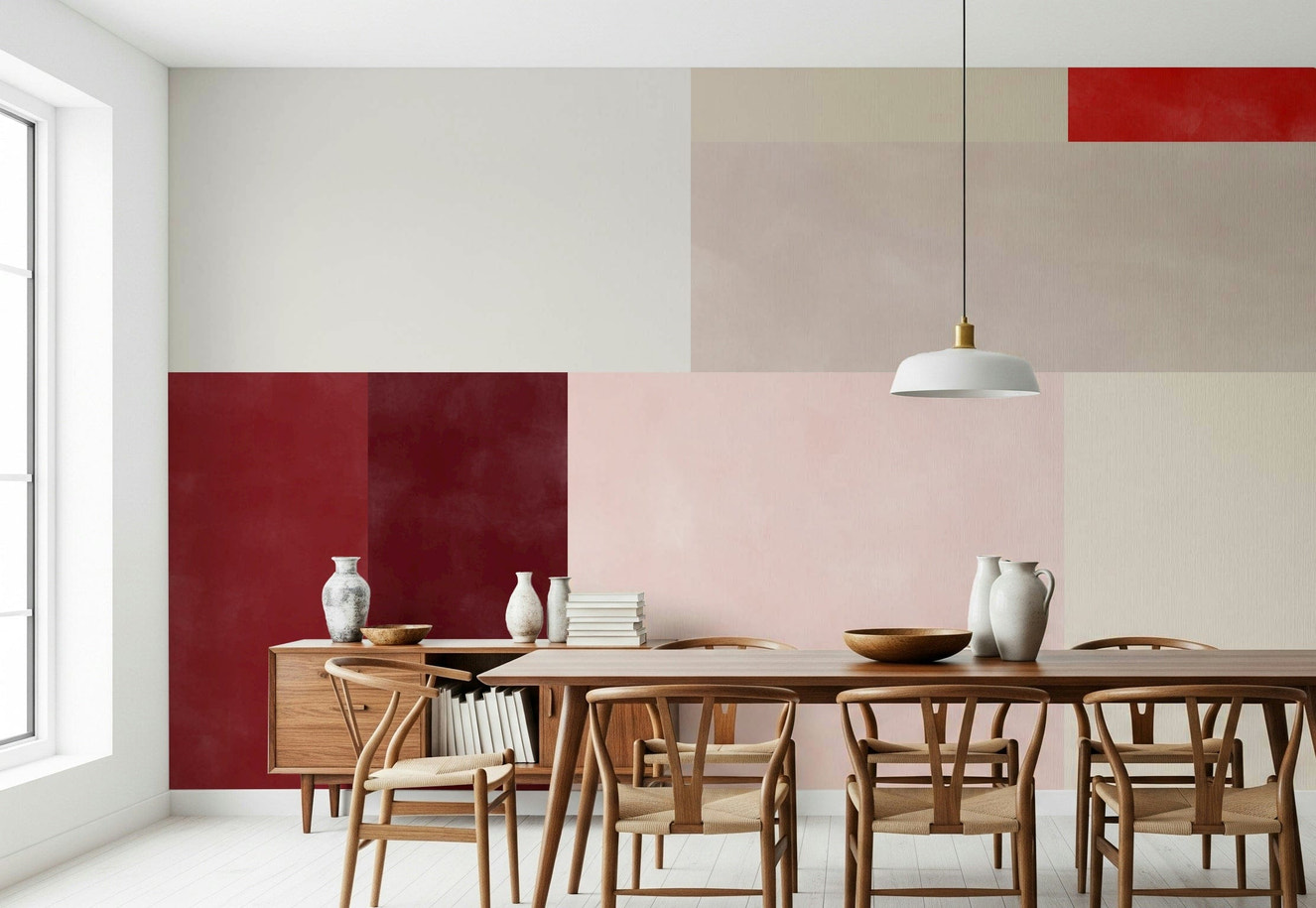 A beautiful blush pink geometric wallpaper mural for a modern home.

