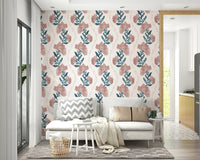 The image shows a repeating pattern of soft, blush-colored flowers.

