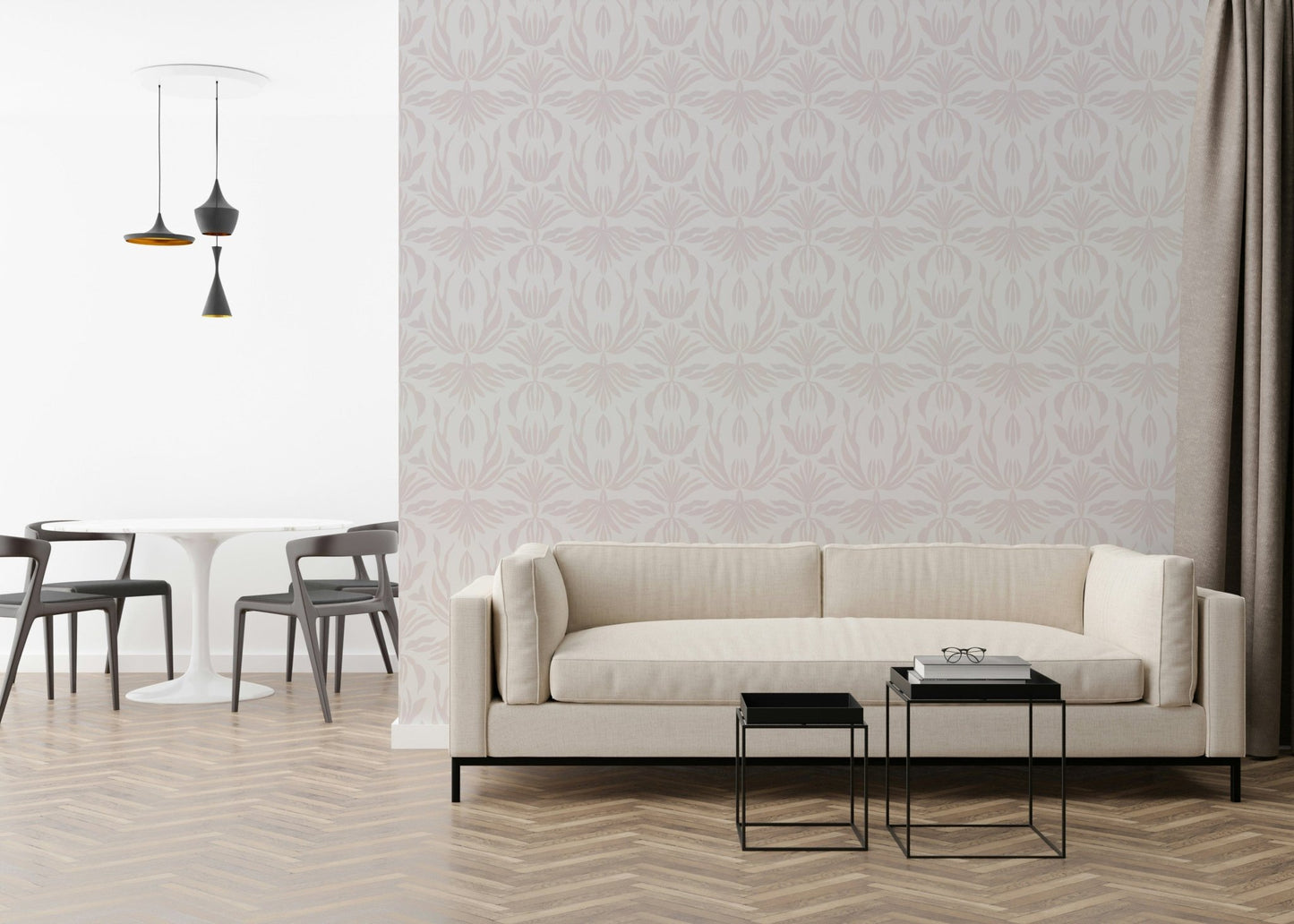 Blush Botanical Echo wallpaper with serene, nature-inspired motifs for walls.
