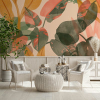 A contemplative floral pattern wallpaper mural for a feature wall.