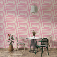 Mid-century modern wallpaper in soft blush tones

