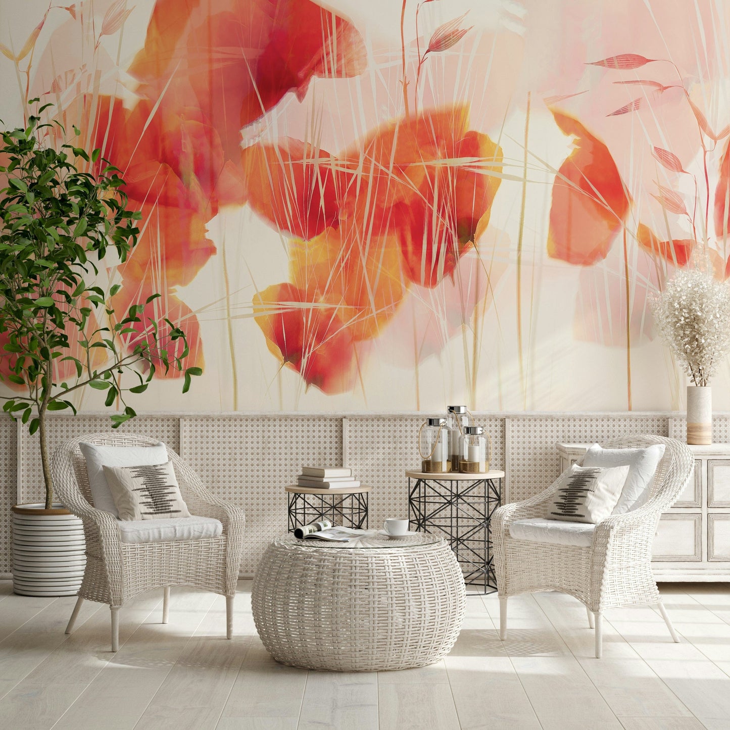 A classic floral wallpaper for walls with a romantic theme.

