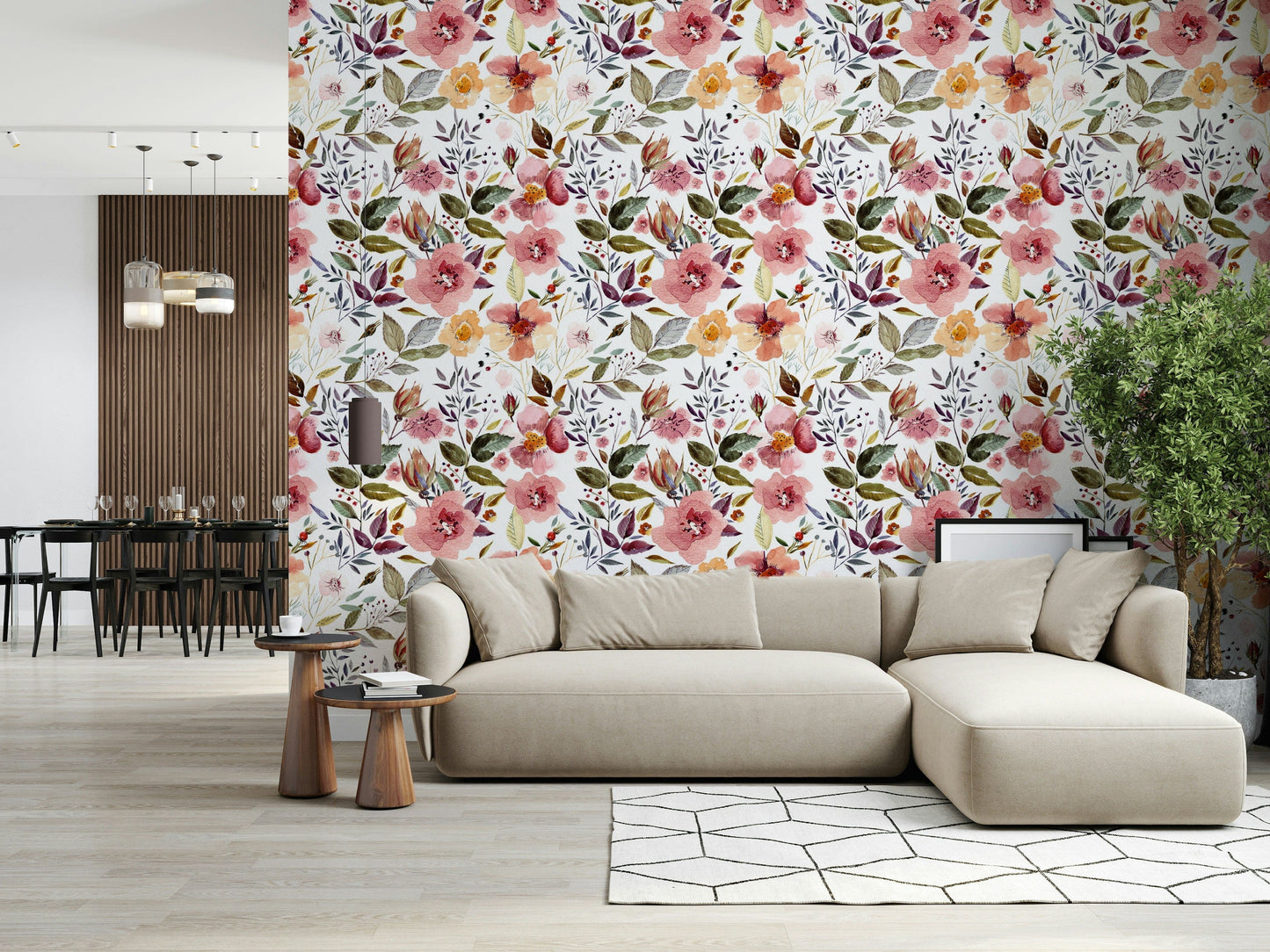 Intricate Blush Bloom Echo wall paper garden illustration.