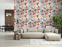 Intricate Blush Bloom Echo wall paper garden illustration.