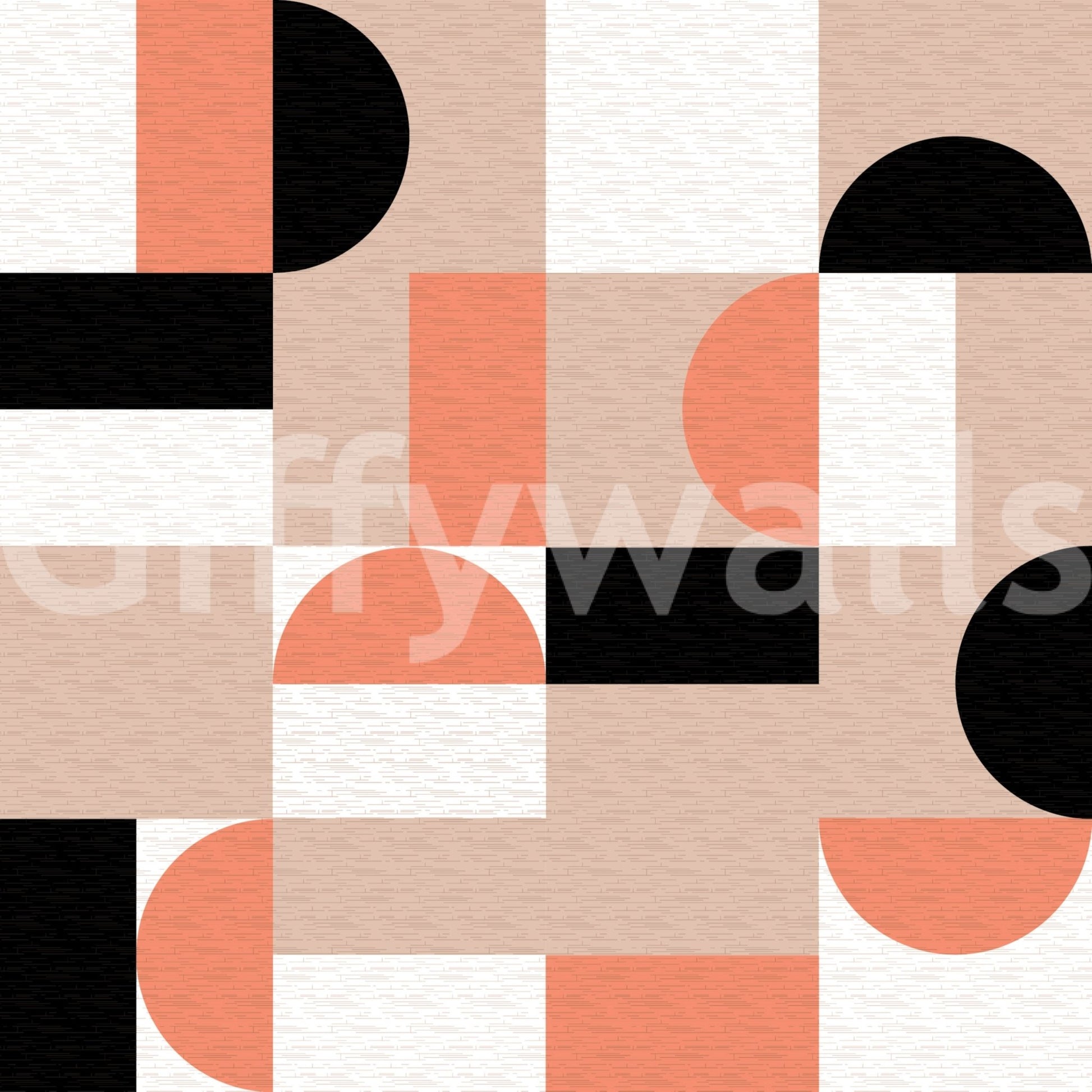 Blush Geometry wallpaper close-up showing the coral, blush and black half-circle and square pattern detail