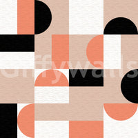 Blush Geometry wallpaper close-up showing the coral, blush and black half-circle and square pattern detail