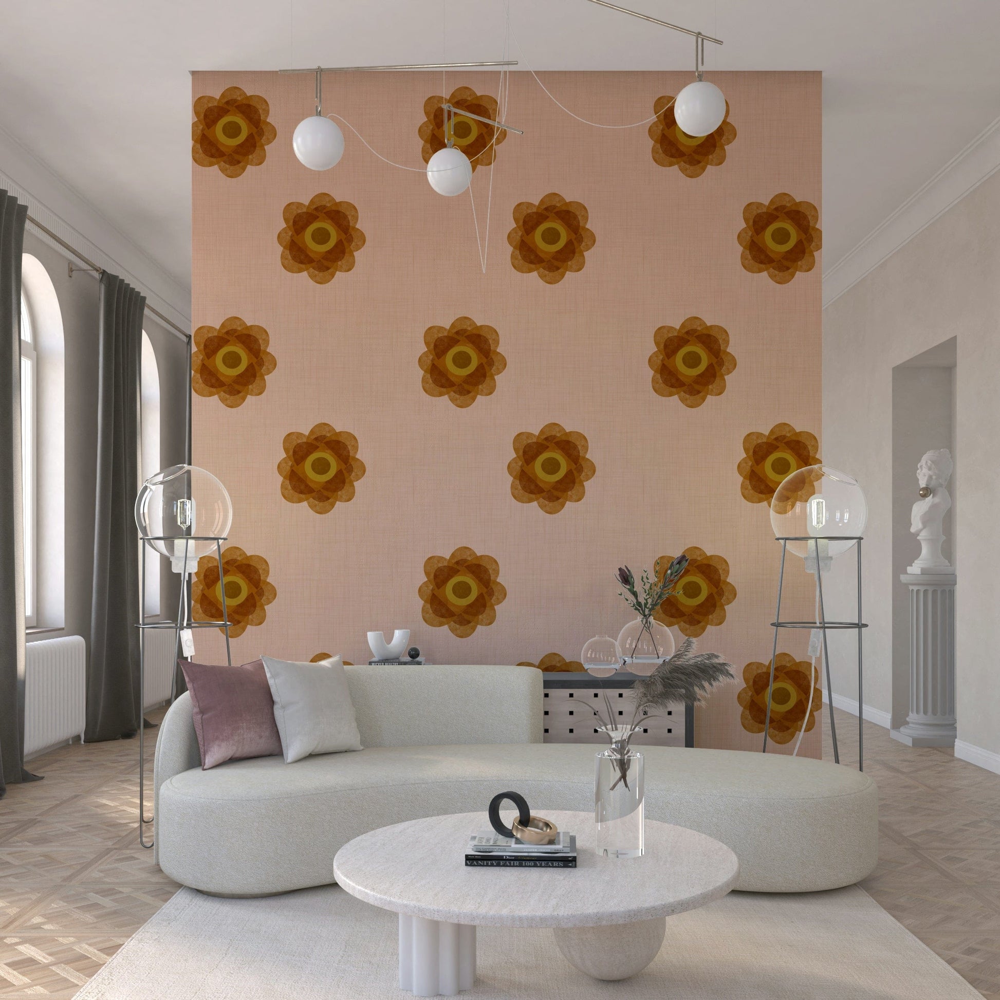 A peaceful Japandi design mural on decorative wallpaper.