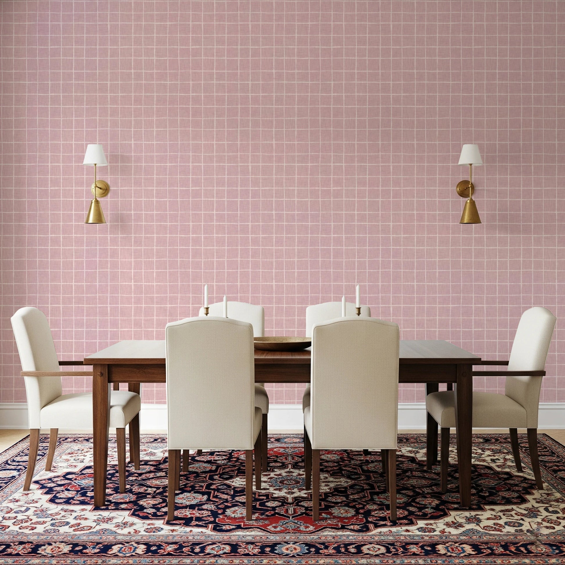 Blush Linen Grid Wallpaper⁠