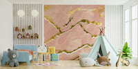 Golden Veins Blush Marble Wall Mural – Luxurious abstract marble design with soft blush tones accented by shimmering gold veins.