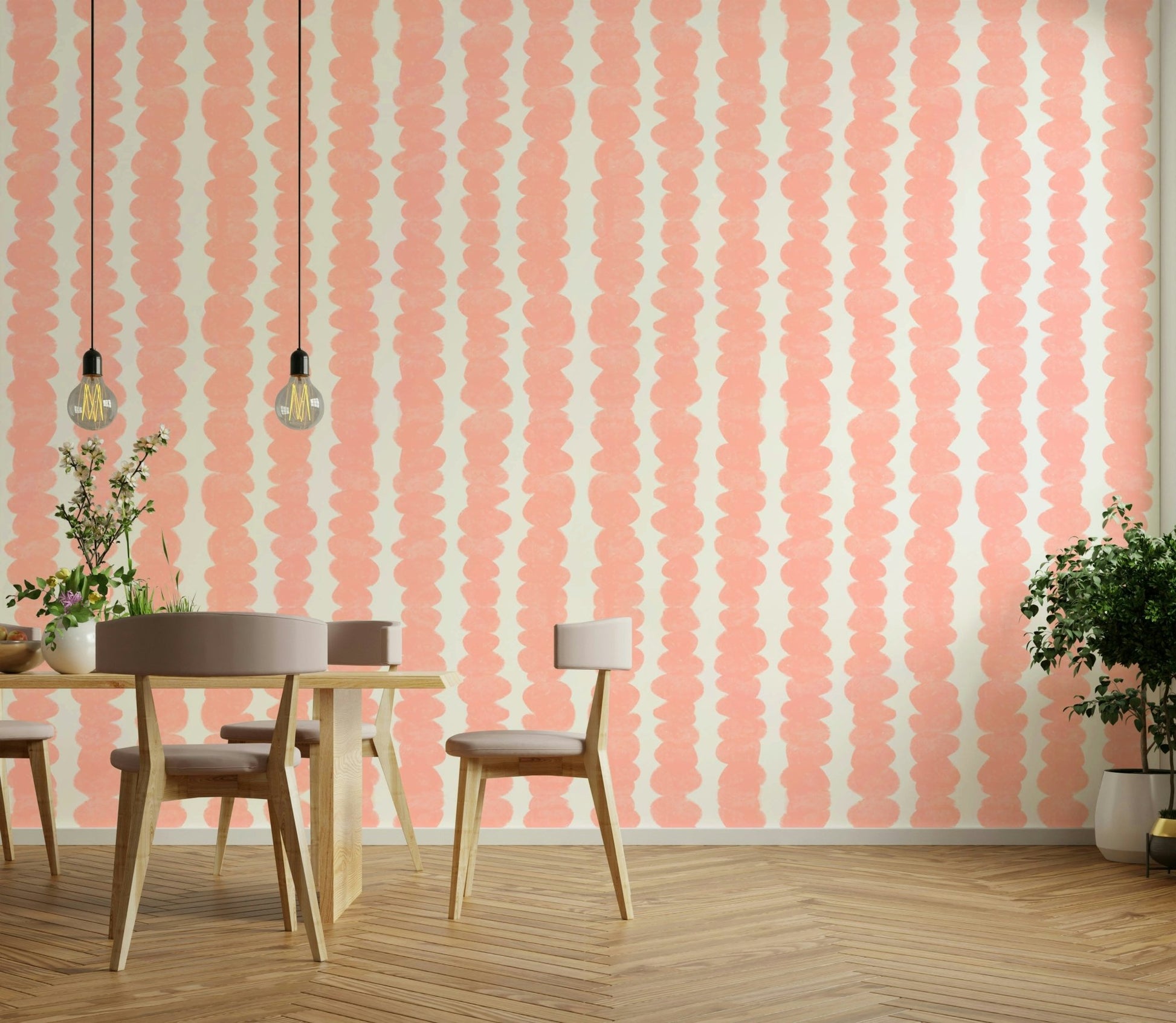 Peel-and-stick Blush Pebble Rows wallpaper for easy application

