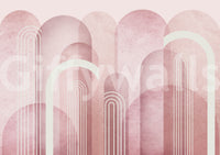 Vintage-inspired blush pink arches wall mural for living areas

